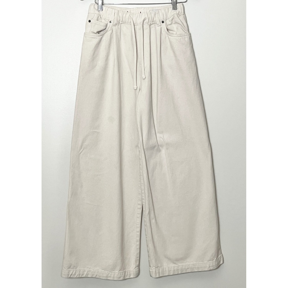 Zara Wide Leg Jeans Women's Medium Cream Ecru High Waist Denim Minimalist